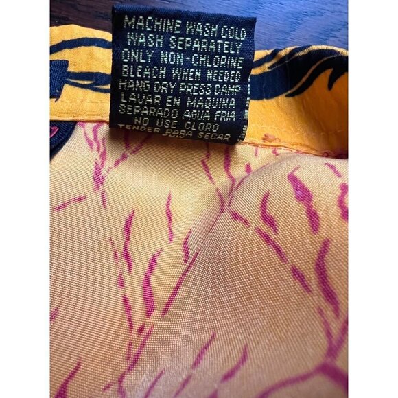 Mens Vintage Rockabilly Orange Black Embroidered Dragons Flames Button Up Shirt - Picture 7 of 7